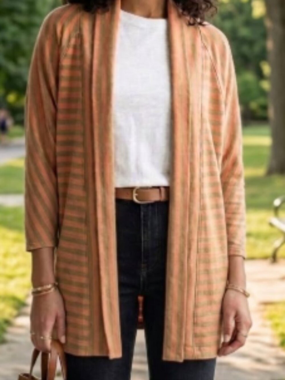 Fresh Produce Striped Open Front Dolman Sleeve Cardigan One Size